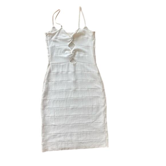 ST JOHN Santana Ivory Knit Cut Out Sheath Bandage Dress Size 12 - Picture 1 of 10